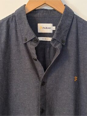 Farah Men’s Size L Slim Fit Long Sleeve 100% Cotton Button Down Shirt